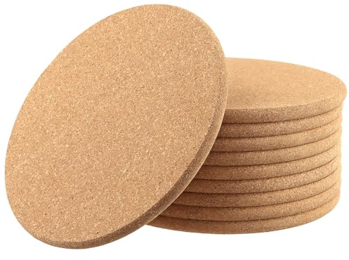 MUKSUET 10 PCS 19x1 cm Cork Placemat Set, Round Coasters Place Mats, Natural Cork Placemats for Plant Drinks Hot Pots Drinks Cup