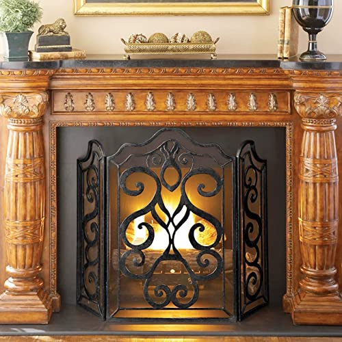 Pare-brise de cheminée extra haut 93 cm en fer forgé robuste pour brûler le bois, 3 panneaux,