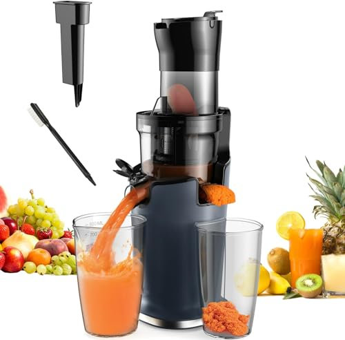 Estrattore di succo a freddo con tramoggia di alimentazione da 78 mm, motore potente da 200 W, 40-65 giri/min, estrattore di succo a masticazione lenta, adatto per frutta e verdura intere, macchina