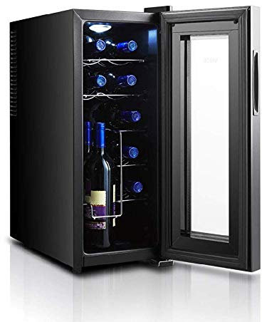 IUBGFTO 12 Bottiglie di Frigorifero per Vino, Frigorifero per Vino termoelettrico Silenzioso, Piccolo Frigorifero per Vino Indipendente, Touch Screen, Display Digitale della Temperatura