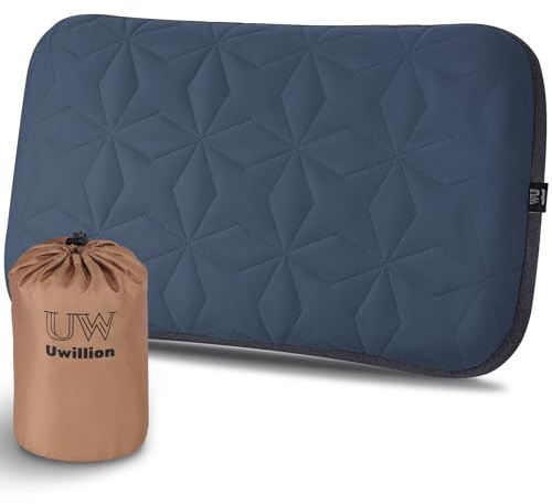 UWILLION Camping Pillow with Removable Cover Large Size 24“ x 15 - Ultralight Inflatable Pillow for Camping Lightweight, Ergonomic and Washable for Camping, Hiking, and Travel Gray