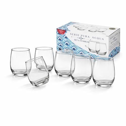 ARCA Set di 6 Bicchieri in Vetro per 6 Persone, Bicchieri Moderni ed Eleganti Ideali per la Tavola, Lavabili in Lavastoviglie, Linea Pura Acqua, 7x9,5 cm, 300 ml