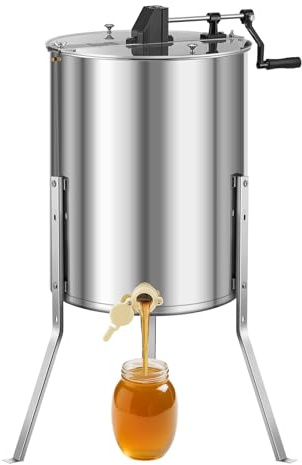 VEVOR Handhållen honungspump i rostfritt stål 470 mm centrifug honungsseparator 4/8 ramar med klart lock justerbar höjd 30–38 cm honungskaka borttagningsutrustning för biodling