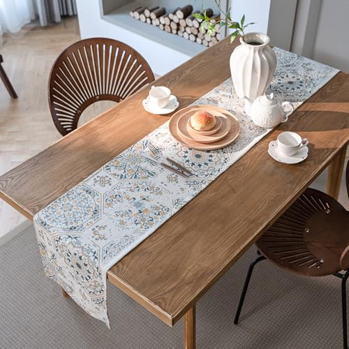 LOMOHOO Camino de mesa beige de 30 x 180 cm, camino de mesa bohemio de lino para verano, para exteriores, bohemio, vintage, rústico, camino de mesa de estilo rústico para cocina, mesa de comedor