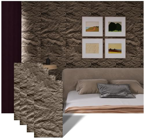 Eazart Modern 3D Wall Panels - Faux Stone Look, Waterproof PU Wainscoting for Interior Wall Decor - 4 Pack, 47.24 x 23.62 inches, Limestone Deep Grey Color