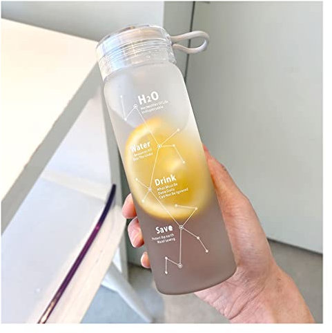 Borraccia 460ml Bottiglie di acqua sportiva in vetro Semplice Maschio Studenti femminili Acqua Bottiglia d'acqua Personaggio Glassato Coppa a prova di smerigliatura Tazza di perdita Water Bottle(D-Gra