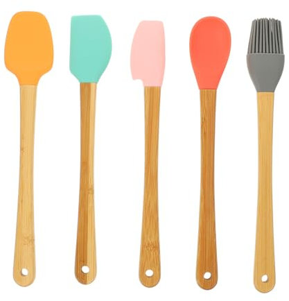 Set 5 Mini Spatole da Forno Colorate in Silicone e Legno per Dolci