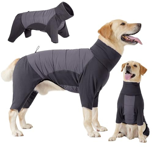 Dotoner Dog Coat with Legs Fleece Windproof Winter Dog Jacket with Quilted Back & High Elasticity Chest Legs Warm Onesie Jumper with harness hole for Small Medium Large Canine