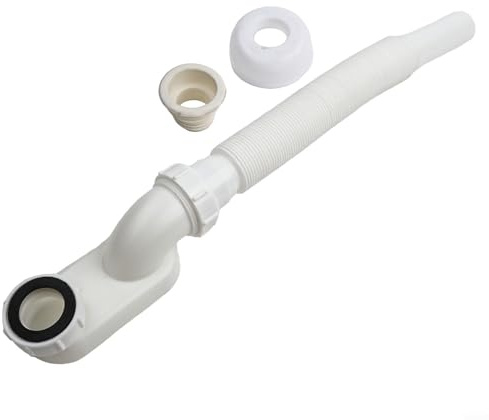 Honseadek Kit de tuyau de vidange flexible pour baignoire G1-1/2 Siphon P profil bas Bonde de baignoire extensible Joint coulissant Autonome Système de drainage en plastique blanc