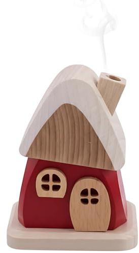 Rotes Räucherhaus aus Holz – handgefertigt im Erzgebirge, ca. 9 x 6 x 7 cm – Made in Germany – traditionelles Räucherkerzenhaus mit Platz für Räucherkegel Größe M – Winter- & Weihnachtsdeko