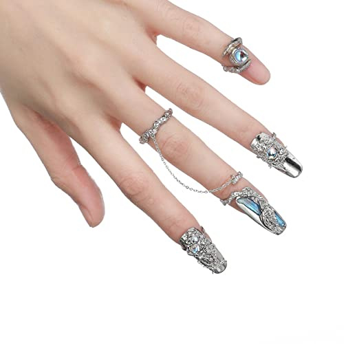 10 anillos de uñas para mujer, apertura ajustable, accesorios para decoración de uñas, clavo con punta de dedo, juego de anillo para mujer, el regalo ideal (azul)