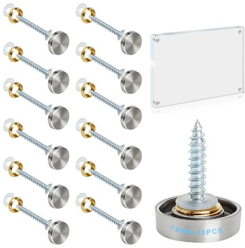 Tornillos Decorativos 16 mm Acero Inoxidable – Set de 20 con Tapas Brillantes, Arandelas de Cobre y Arandelas de Nylon para Montaje de Espejos, Paneles de Cristal y Muebles