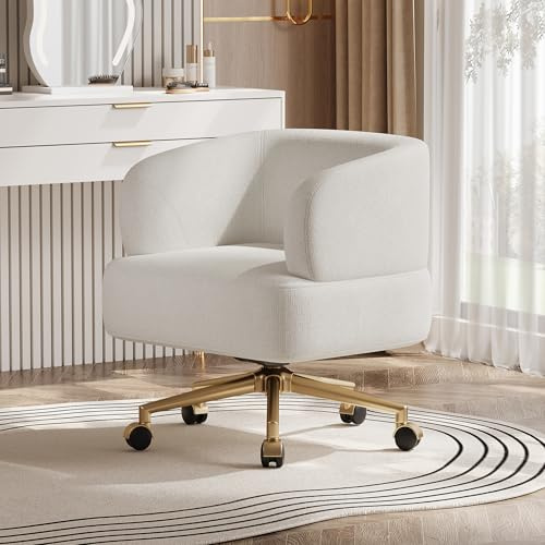 DUlVBPE snurrstol, modern design, fritids-snurrstol, 5 hjul, kan roteras 360°, chenille, beige, B 71 × T60 × H 71 cm