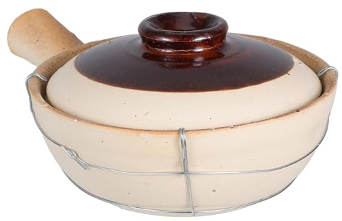 HOMSFOU Pentola di Terracotta Mini da 0,5l in Ceramica di Terra Coperchio e Manico Singolo, per Stufati, Riso e Zuppe, Adatta a Fornello, per in Casa e Viaggi