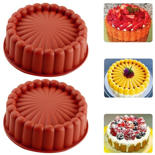 YXHZVON 2 Moldes para Tartas Charlotte, 20cm Molde de Pastel de Silicona | Pastel De Charlotte Molde Silicona, Molde Reutilizable para Tartas Redondo, Sin BPA,Antiadherente,para Pan Brownies, Marrón