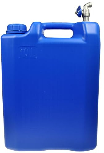 pokm toolsmarket - Wasserkanister mit verzinktem Hahn | BPA-frei Blauer Wassertank für Trinkwasser | schmal Wasserbehälter für Garten Camping LKW | Made in EU