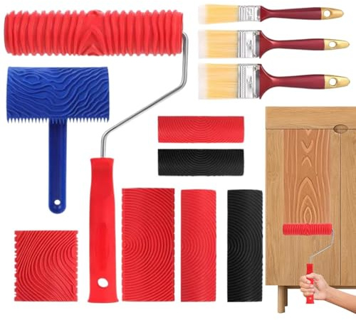 Strukturwalze – 11 Stück aus für realistische Körnung, mit Griff | Rolle mit Holztextur – für Wand, Schlafzimmer, Haus, Garten, Landschaft, Dekoration, Sommer, Kunst
