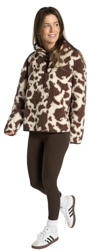 OHS Teddy Fleece Jacket Women, Cow Print Fleece Pullover Half Zip Women Soft Cosy Warm Winter Womens Clothing Ladies Sweatshirt Top Casual Long Sleeve Ladies Jumpers for Hiking Travel, Natural - S/M