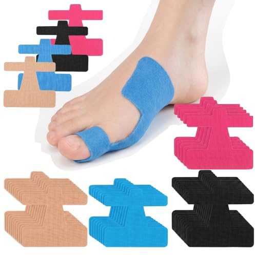 30 cintas correctoras para juanetes, 4 colores, precut muscular, fisiotajes para dedos y pies, respetuoso con la piel, vendaje para juanetes y hallux valgus para hombres y mujeres, deportes y