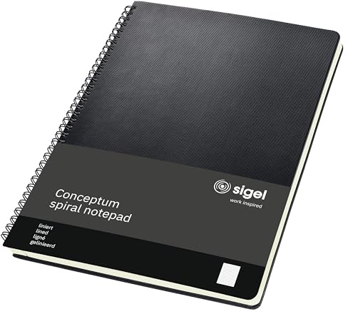 SIGEL CO821 Premium Spiralblock A4, liniert, schwarz, 80 Blatt, sehr stabiler Hardcover-Einband, aus nachhaltigem Papier, Conceptum | CO821, sehr stabiler Hardcover-Einband mit Einsteckfach, aus nachhaltigem Papier