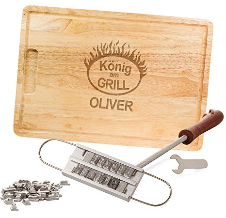 Casa Vivente Grillset, BBQ Brandeisen und Schneidebrett, König am Grill, Personalisiert mit Namen, Grillzubehör, Vatertagsgeschenke