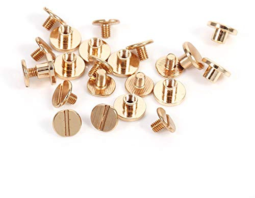 Estink Buchschrauben aus Messing, 10 Sets 5 mm, Gold, für DIY, Gürtel & Nieten