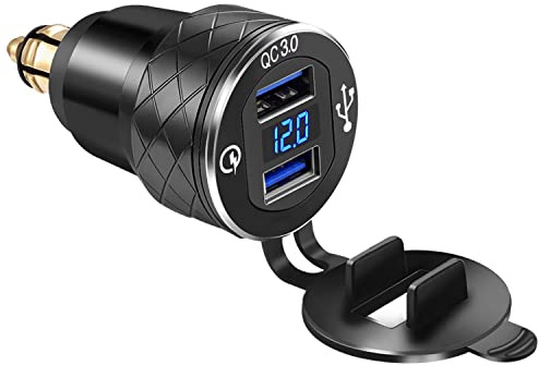 iMESTOU Aluminium DIN Stecker auf Dual USB Quick Charge Wasserdicht für Mobiltelefone | DIN Stecker auf Dual USB, Schnellladung, Passend für Motorräder von BMW, Ducati usw. mit DIN Buchse