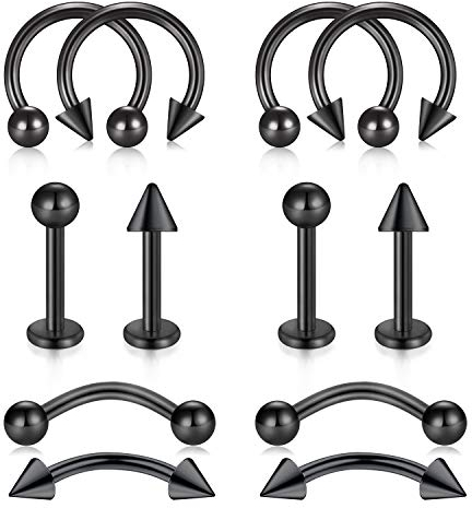 LAURITAMI 12stk 16G Tragus Helix Piercing Schmuck Nase Lippe Augenbraue Ringe 8mm Chirurgenstahl Hufeisen Bananen Barbell Pfeil Kugel …