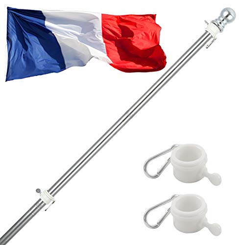 INFLATION Asta de Bandera de Aluminio, Acero Inoxidable 150-180 CM Kit de asta de Bandera con Anillos giratorios, Incluye Bandera de Alemania de 150 * 90 cm,(mástil con Banderas, sin Soporte)