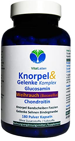 KNORPEL & GELENKE Komplex - BINDEGEWEBE aufbauen & straffen bevor Knie & GELENKE schmerzen. BOSWELLIA Weihrauch + Glucosamin + Chondroitin 180 Kapseln - OHNE ZUSATZSTOFFE. 27170-180