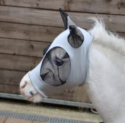Ruggles Shetland Miniature Section A Pull On Fly Mask With Ears | Stretch Lycra | Horse & Pony Eye Protection (Std Shet, Pale Grey)