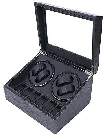 WindWilder Automatische Uhrenbeweger Box, Luxuriöser automatischer Uhrenwender Uhrenvitrine für Automatikuhren, Watch Winder Box mit 4 Uhrenbewe + 6 Uhren, Drehen Mute Uhrenbeweger Display Box