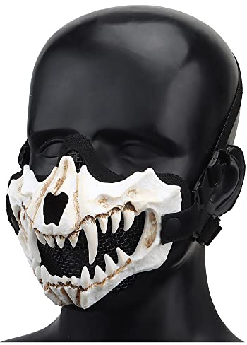 Masque Airsoft Steel Mesh Respirante Demi-Masque Paintball de Protection Masque Skull Tactiques pour Airsoft Jeux CS Halloween Cosplay Chasse