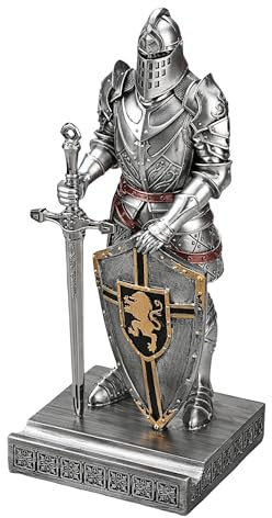 HDMbigmi King's Guard Ornament Ritter Statue für Schreibtisch, Schreibtischzubehör, Stifthalter, Stifthalter, Briefbeschwerer für Büro und Zuhause (Silber)