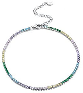 OZEO Armband Damen,S925 Sterling Silber Tennis Armband 2Mm Bunte Micro-Set Zirkon Charm Diamant X-Link Armbänder Einstellbar Exquisites Freundschaftsarmband Schmuck Für Damen Männer Geschenk