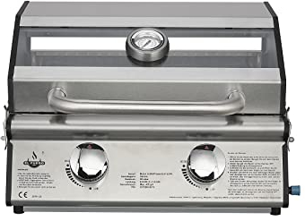 Gasgrill JESOLO von El Fuego® mit 2 Hochleistungs-Brennern (2x 3,0 kW), mit Sichtfenster, Grillrost & Brenner aus Edelstahl gefertigt, Tischgasgrill, Campinggrill, BBQ, AY 4411