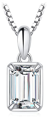 JewelryPalace Smaragdschliff 1ct Moissanite Kette Anhänger, Braut Simulierter Diamant Schmuck Set, Halskette Damen Silber 925 Collier Damen mit Stein,Schmuck Mädchen Geschenk Frauen Rosegold Gold 45CM