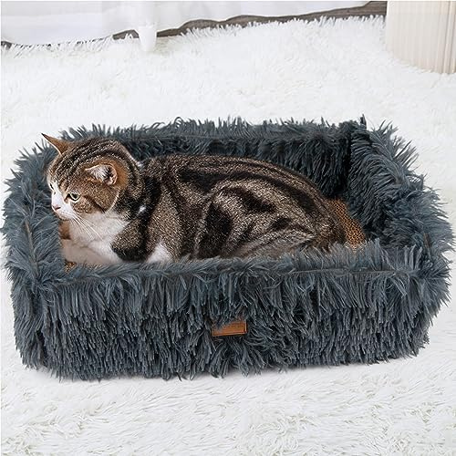 TIGOADT Kratzbrett Pappe mit Kratzbox für Katze (44×34×14 cm, Grau) | Robuster Kratzkarton Groß, Katzenbett mit Kratzbrettern, Wellpappe, abnehmbar, doppelseitig nutzbar, Möbelschutz
