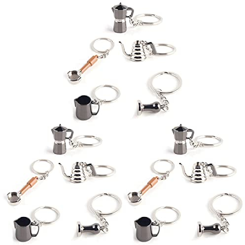 CYBUCH 15PCS Coffee Tamper Keychain Espresso Portafilter Moka Pitcher Keyring Portable Coffee Accessories Gift