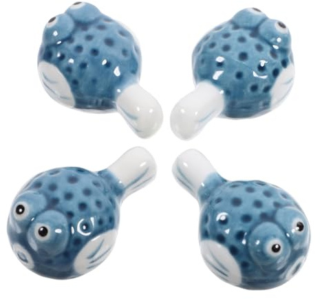 BESTonZON 4 Piezas Resto De Palillos De Pez Globo Descanso Para Palillos Japoneses Resto De Espátula De Cucharón Soporte Para Cuchara y Tenedor Reposa Cucharas Cerámica Escritorio Marioneta