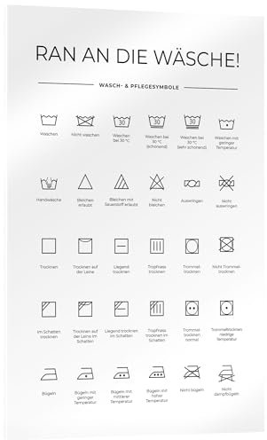 Posterlounge Wasch- & Pflegesymbole Acrylglasbild von Typobox 20 x 30 cm Schwarz-Weiß Wandbilder Wanddeko