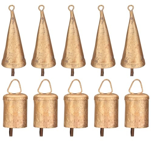 Vivanta 10 Stück Rustikale Gold Metallglocken zum Basteln - 8 cm Jingle Bells für Weihnachtsschmuck, Kränze, Windspiele für draußen, hängende Glocke, Kuhglocken, Hexenglocken, Vintage-Dekor