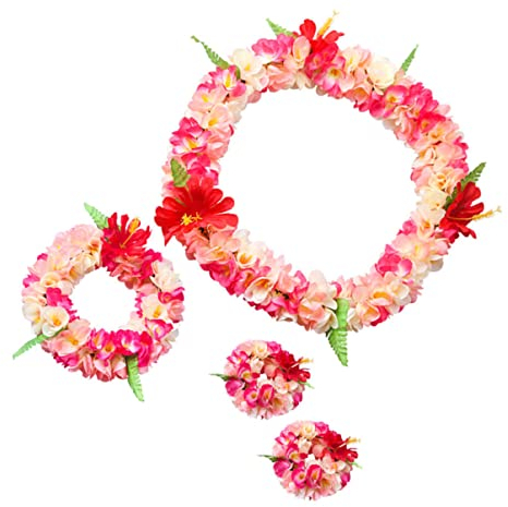 Abaodam Hawaii Girlande 4 Stück Lebensechte Blumenkranz Halskette Und Armbänder Für Luau Partys Kunstblumen Festival Haarband Für Erwachsene Für Sommer Dekorationen
