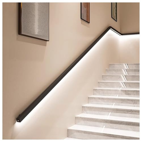 LED-Handlauf Kompletter Handlaufsatz für Treppen im Innen- und Außenbereich, Satinierter Edelstahl mit 2 Wandhalterungen (Farbe : Schwarz, Größe : 39.3/1m)