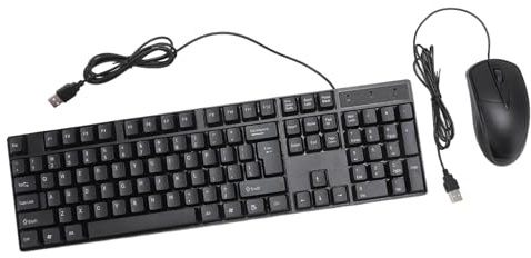 Teclado y Ratón USB con Cable, Tamaño Completo 104 Teclas Ergonómico Teclado y Ratón de Oficina, USB Plug and Play, para Escritorio, Portátil, para Windows PC, Negro