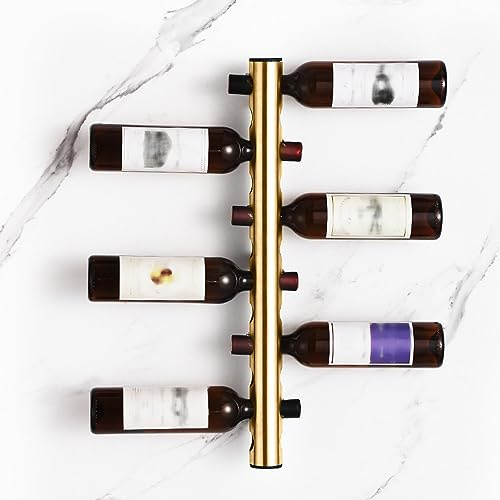 Tissting Casier à Vin Mural Or 8 Bouteilles Acier Inoxydable, Support Bouteilles Vin Modulable pour Cuisine & Bar à Domicile, 10.5x43x5cm, Présentoir Bouteilles Vin pour Collectionneurs & Amateurs