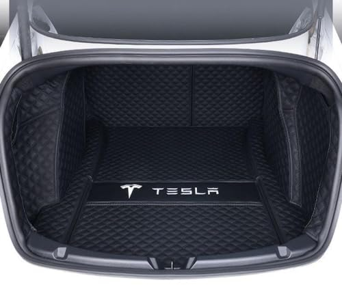 DecTer Auto Leder Kofferraummatten für Tesla Model 3 Highland 2024 Vollständig Kofferraumwanne wasserdichte rutschfeste Autozubehör Innen-Styling,Blackstyle