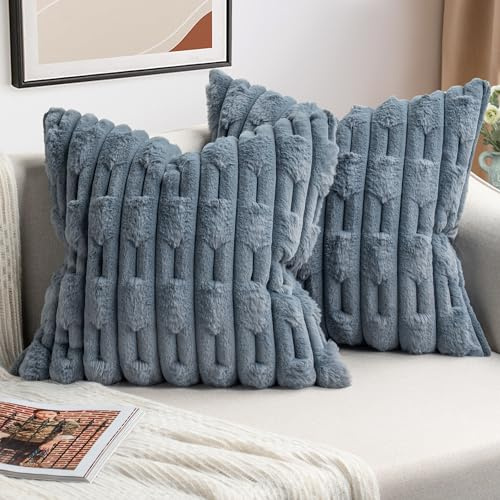 ZWJD 2er Set Dunkelgrau Kissenbezug 50x50 Kunstpelz Plüsch Kissenbezüge Weiche Kissenhülle Flauschig Dekokissen Moderne Kissen Deko für Wohnzimmer Sofa Schlafzimmer Auto Dekor Sofakissen 50 x 50cm