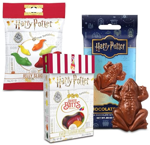 Jelly Belly Harry Potter Schokofrosch mit Sammelkarte, Bertie Bott's Bohnen in sämtlichen Geschmacksrichtungen und Jelly Slugs Gelee-Schnecken