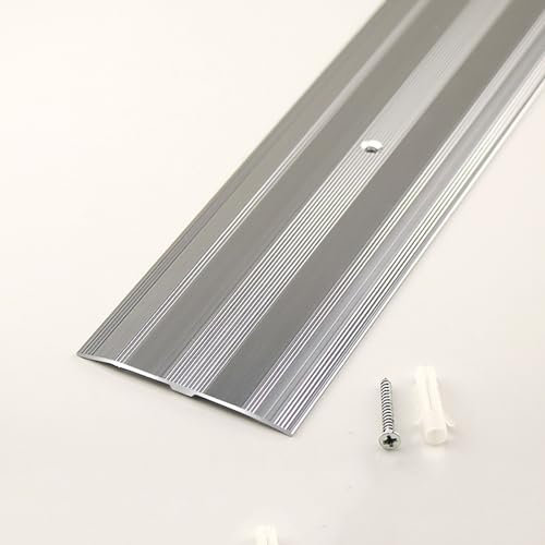YAVYAV Bodenleiste Aus Aluminium Eloxiert, Übergangsleiste, Fußböden Abdeckleisten Zum Verbinden Von Bodenlücken, Für Unebene Böden Mit Einer Höhe Von Bis Zu 2 cm (Color : Silver, Size : W60MM)